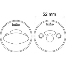 Teknisk ritning av en dörrregel med måtten 52 millimeter och Habo-logotyp