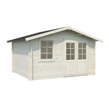 Trädgårdshus i trä med fönster och dubbeldörr