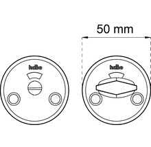 Illustration av ett dörrhandtag med vridknapp och en storlek på 50 mm
