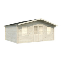 Trädgårdshus i trä med fönster och dubbeldörr