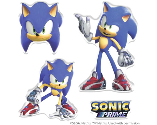 Sonic Prime klistermärkeset med tre motiv