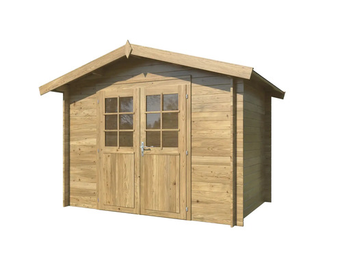 Trädgårdshus i trä med dubbeldörr och fönster