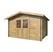 Trädgårdshus i trä med dubbeldörr och fönster