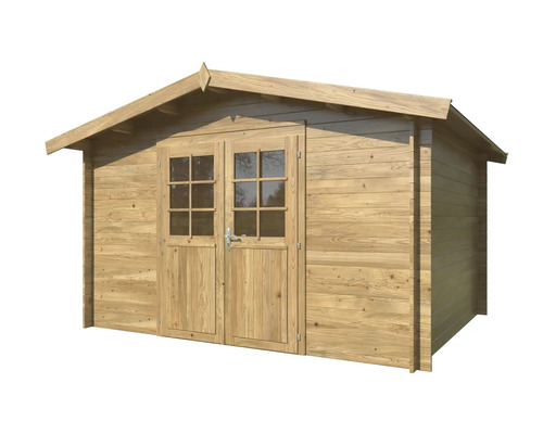 Trädgårdshus i trä med dubbeldörr och fönster