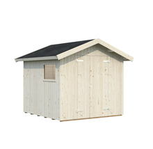 Trädgårdshus i trä med fönster och dubbeldörr