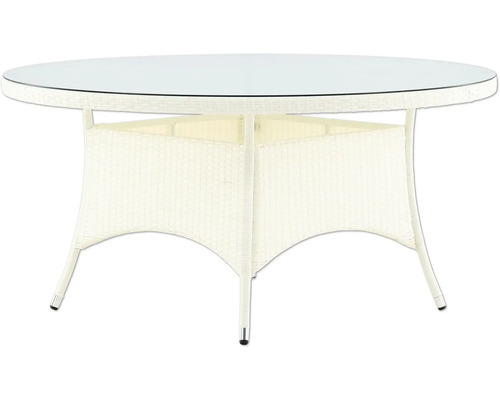 Matbord VENTURE HOME Volta Ø150cm vit Trädgårdsbord med glasskiva och rottingstruktur