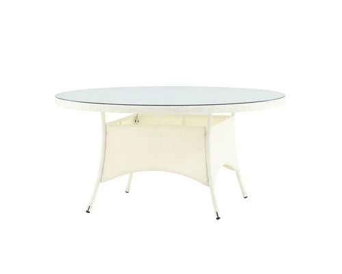 Runt trädgårdsbord med glasskiva och rottingstruktur