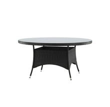 Runt trädgårdsbord med glasskiva och rottingutseende