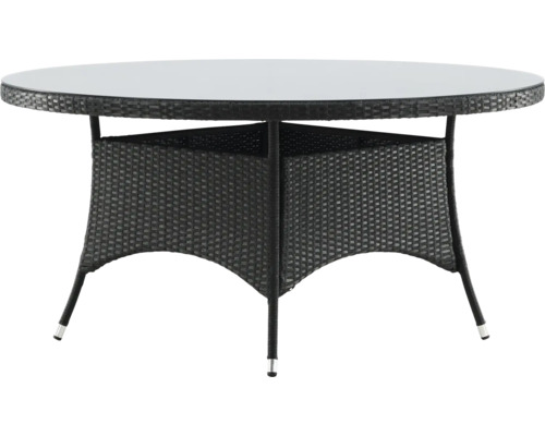 Rund trädgårdsbord med glasskiva och rottingutseende