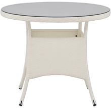 Runt trädgårdsbord med glasskiva och rottinglook