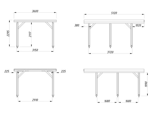 Teknisk ritning av ett bord med mått