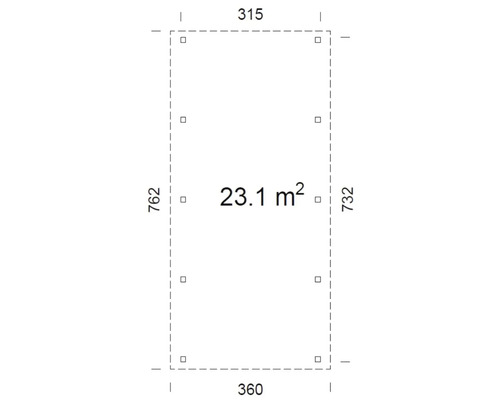 Planritning med mått och en yta på 23.1 kvadratmeter