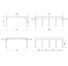 Teknisk ritning av en träkonstruktion med mått