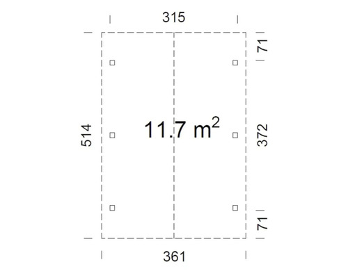 Planritning med dimensioner och en yta på 11.7 kvadratmeter