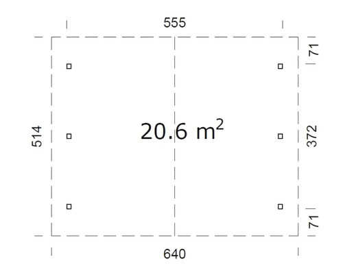 Ritning med måtten 555, 514, 640 och 372 med en yta på 20,6 kvadratmeter
