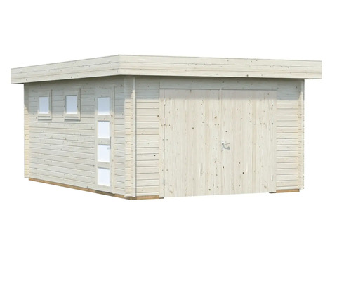 Trädgårdshus i trä med platt tak och dubbeldörr