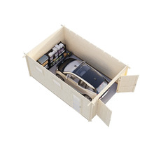 Trägarage med bil och hylla