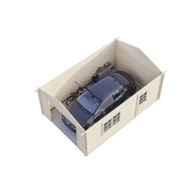 Trägarage med bil, cykel och hylla