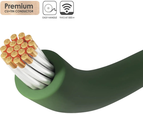 Grön strömkabel med koppar-tennledare