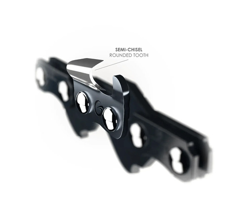 Närbild av en motorsågskedja med halvmejseltand