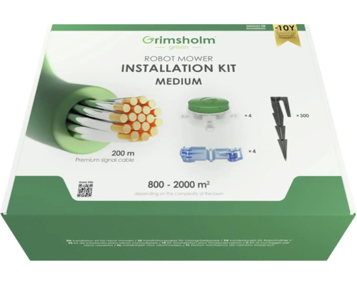 Installationskit GRIMSHOLM Medium 200m Grimsholm installationssats medium för robotgräsklippare med 200 m signalkabel, 4 anslutningsklämmor, 4 kabelskarvar och 300 pinnar