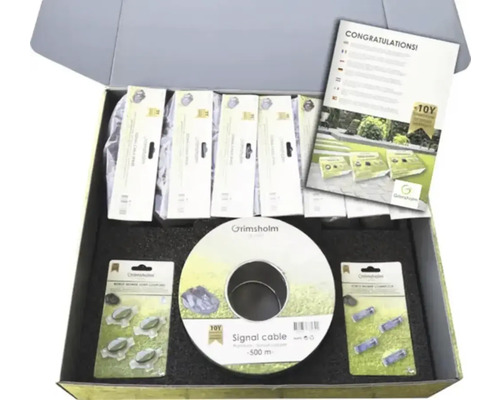 Grimsholm signalkabelset med kontakter och tillbehör i öppen förpackning