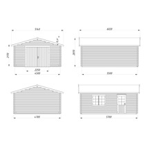 Teknisk ritning av ett trägarage med mått