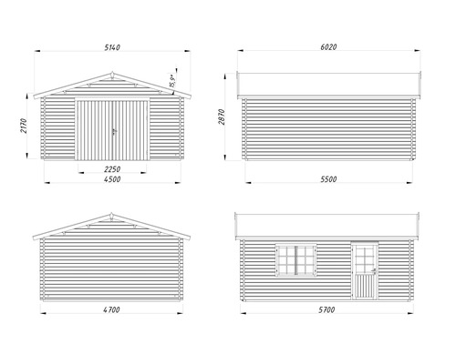 Teknisk ritning av ett trägarage med mått
