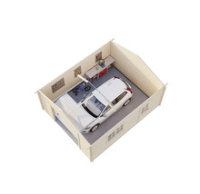 Trägarage med bil, cykel och arbetsbänk