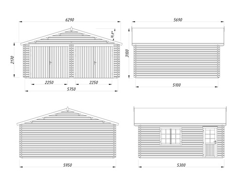 Teknisk ritning av ett dubbelgarage med dimensioner