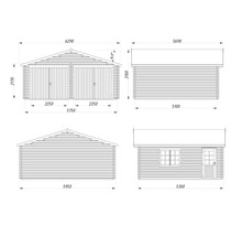 Teknisk ritning av ett dubbelgarage med mått