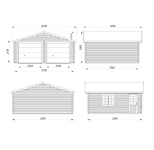 Teknisk ritning av ett dubbelgarage med mått