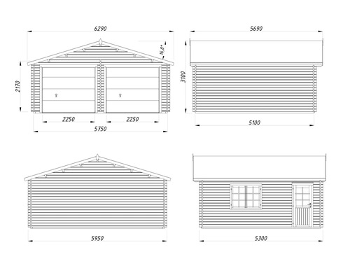 Teknisk ritning av ett dubbelgarage med mått