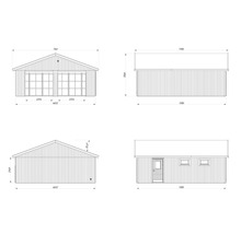 Teknisk ritning av ett dubbelgarage med sidodörr och fönster