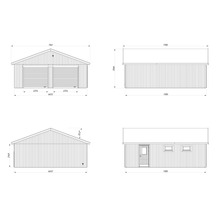 Teknisk ritning av ett dubbelgarage med dimensioner