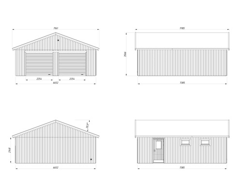 Teknisk ritning av ett dubbelgarage med dimensioner