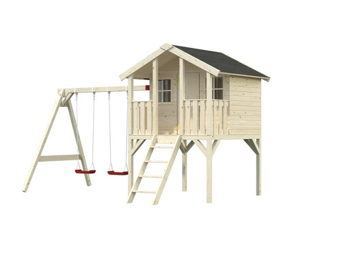 Lekhus med gunga i trä för trädgården