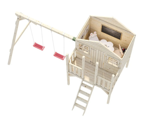 Lekhus med gunga av trä