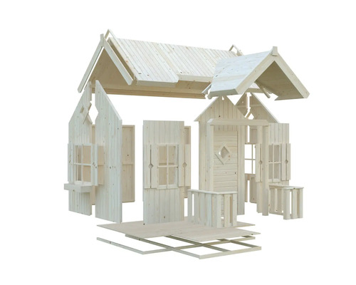 Lekstuga i trä, byggsats med tak, väggar och golv