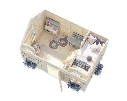 Lekhus för barn med möbler sett från ovan