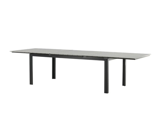 Utdragbart trädgårdsbord med mörk ram och räfflad bordsskiva