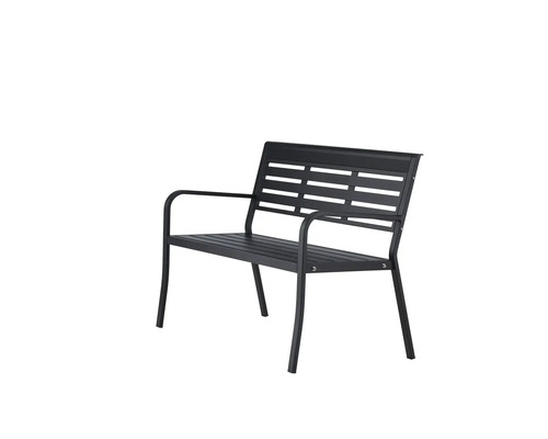 Trädgårdsbänk av metall med armstöd