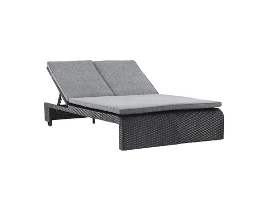 Dubbel solstol i rotting med grå dynor för utomhusbruk