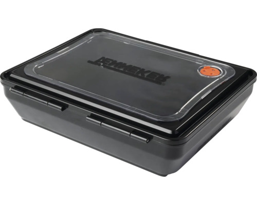 Svart fiskelåda med transparent lock