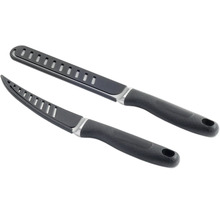 Två svarta filéknivar med slitsar