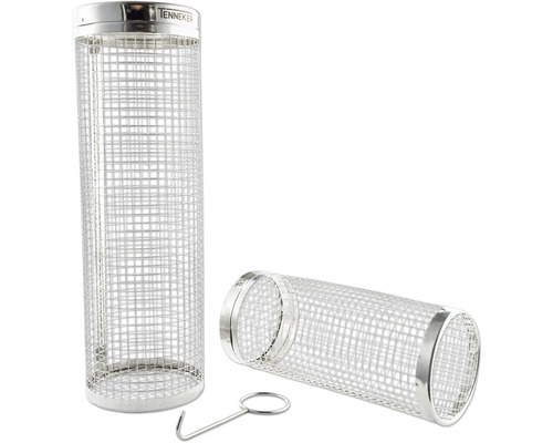 Två Tenneker rökrrör av rostfritt stål med krokar