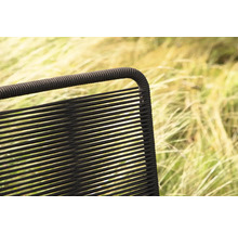 Detaljvy av en trädgårdsstol med repväv