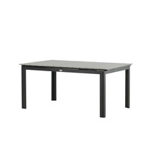 Rektangulärt trädgårdsbord med bordsskiva i aluminium och mörk ram