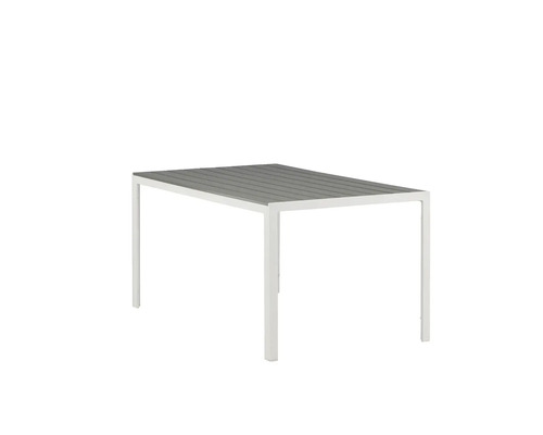 Trädgårdsbord med bordsskiva av träribbor och vit ram