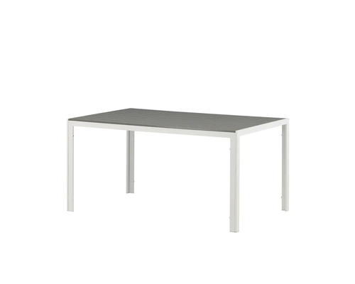 Rektangulärt trädgårdsbord med grå bordsskiva och vit ram